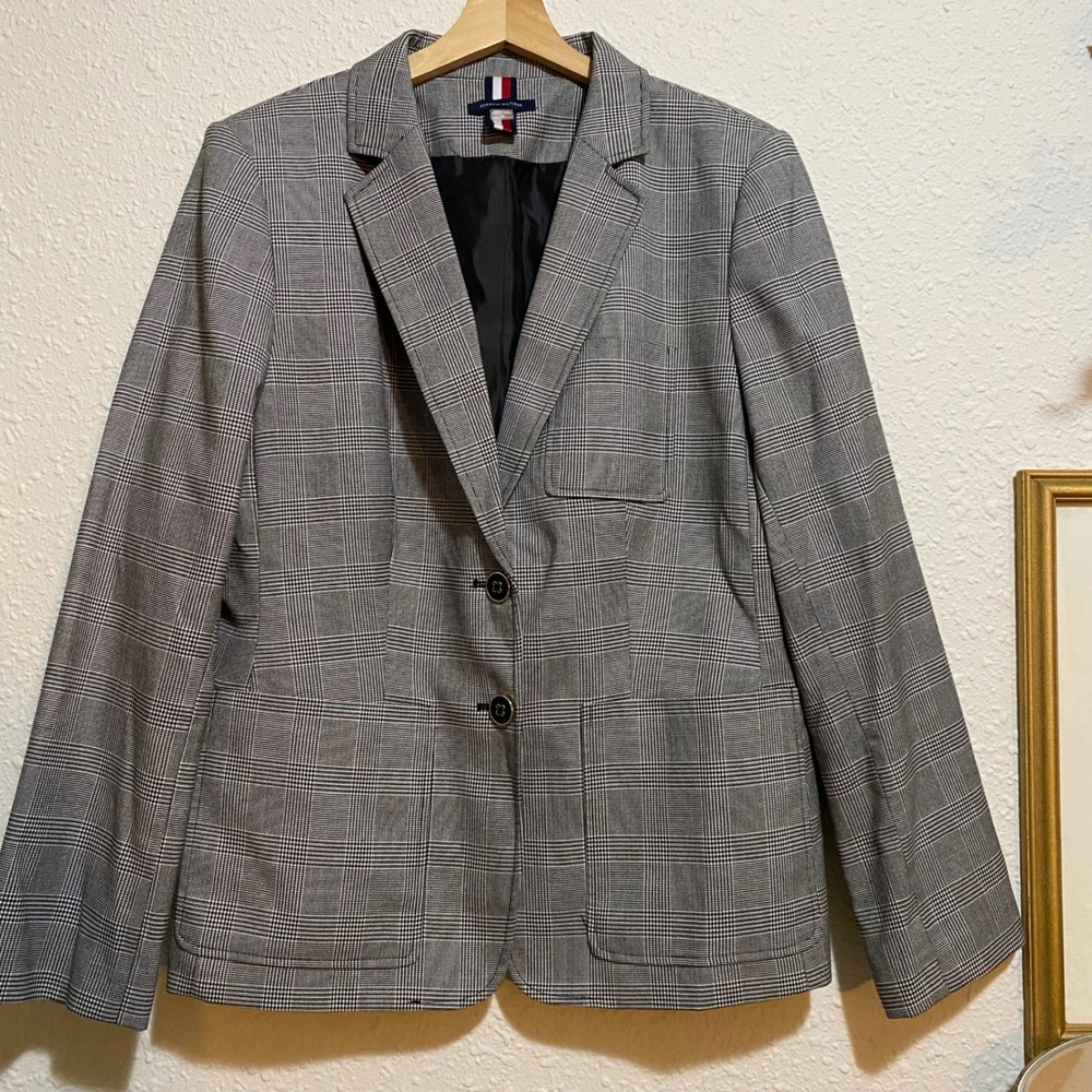 Tommy Hilfiger Blazer women's 16 Plaid single breasted‎ Checkered Career gray